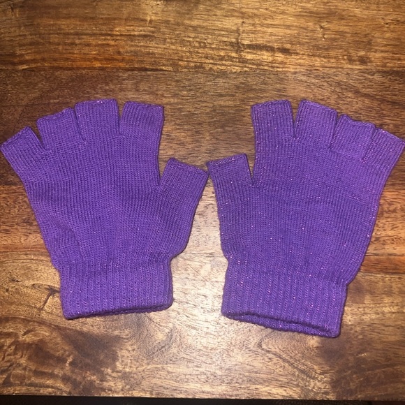 Big kids or adults one size mittens hand gloves with open finger purple metallic - Picture 2 of 7